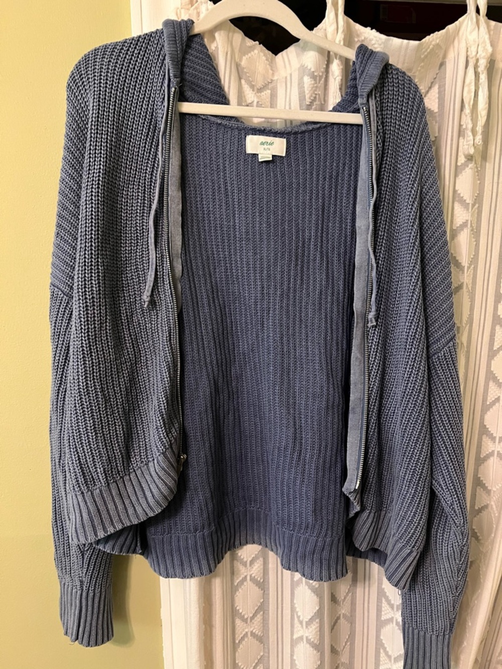 aerie Slate Blue Hooded Chunky Knit Cardigan